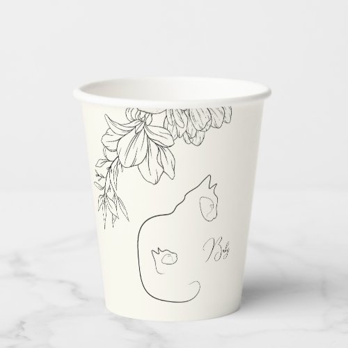 Black  Cream Cat Lover Magnolia Baby Shower Paper Cups
