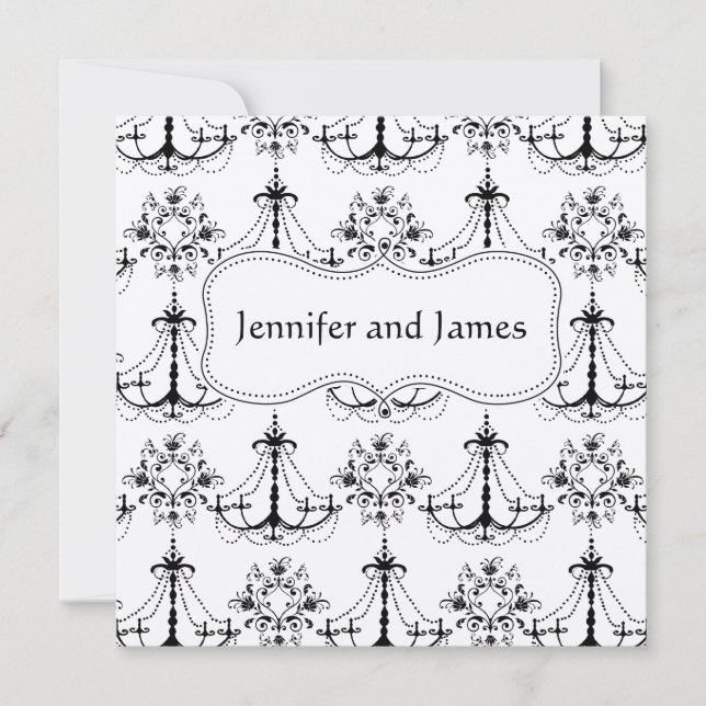 Black Cream Chandelier Save The Date Announcement (Front)