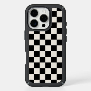 Black Cream Checkered Pattern iPhone 16 Pro Case