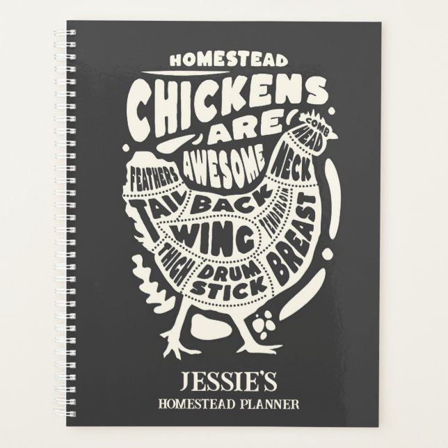 Black Cream Chicken Art Personalized Homestead  Planner (Front)