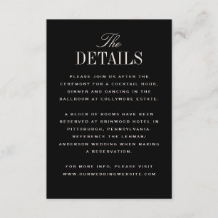 Black Cream Classic Elegance Wedding Details Enclosure Card