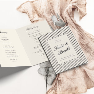 Black & Cream Classic Script Pinstripe Wedding Program