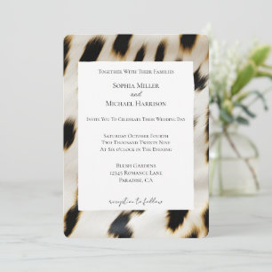Black Cream Cow Animal print Wedding Invitation