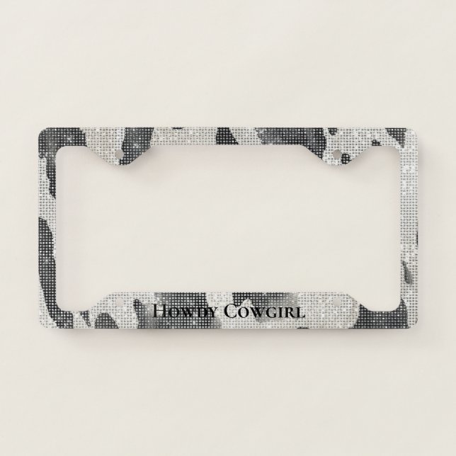 Black Cream Cow Animal Sparkle License Plate Frame (Front)