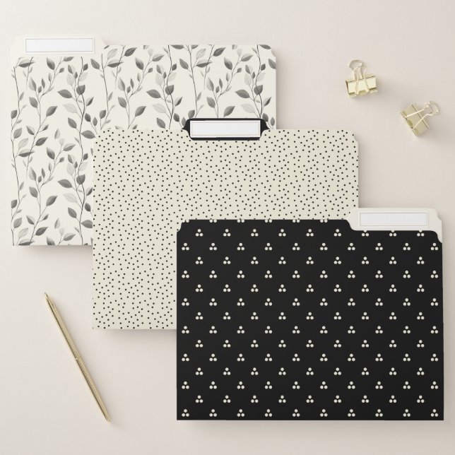Black & Cream Decorative File Folders (Set)