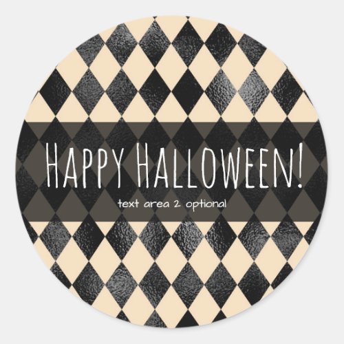 Black  Cream Diamond Pattern Whimsical Halloween Classic Round Sticker