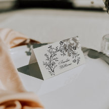 Black Cream Floral Boho Wedding Place Cards
