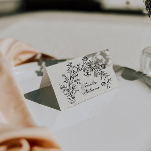 Black Cream Floral Boho Wedding Place Cards