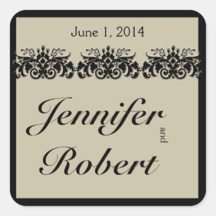 Black Cream Floral Embossed Wedding Envelope Seal