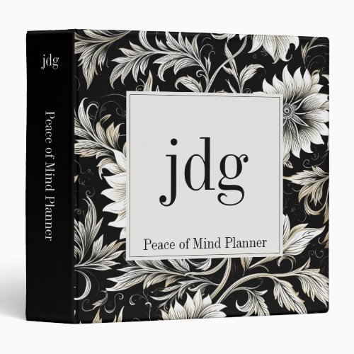 Black  Cream Floral Monogram End of Life Planner 3 Ring Binder