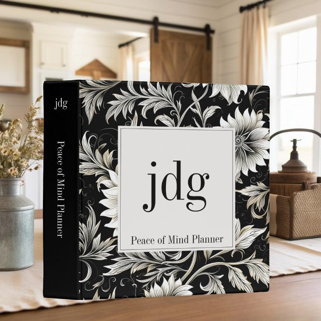 Black & Cream Floral Monogram End of Life Planner 3 Ring Binder (Creator Uploaded)