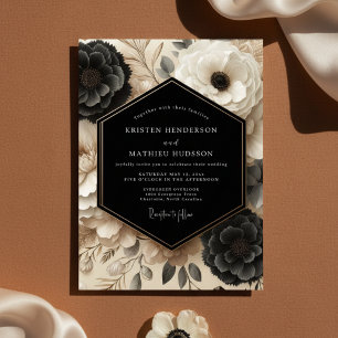 Black Cream Floral Opulent Wedding Invitation