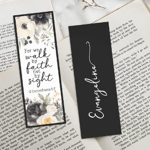 Black Cream Floral Religious Bible Verse Custom Bookmarks