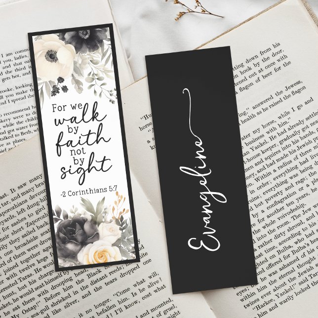 Black Cream Floral Religious Bible Verse Custom Bookmarks (Creator Uploaded)