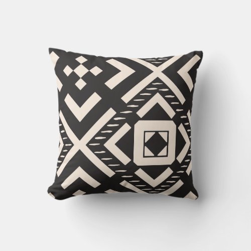 Black Cream Geometric Abstract Square Throw Pillow