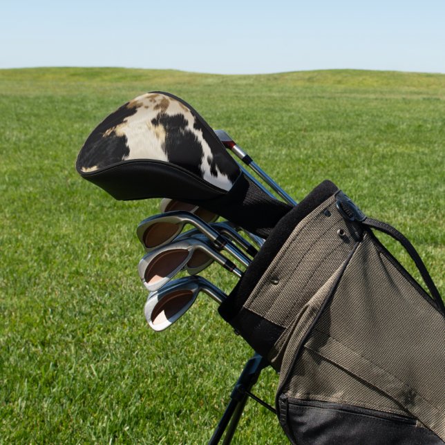 Black Cream Gold Western Cowhide Golf Head Cover (In Situ)