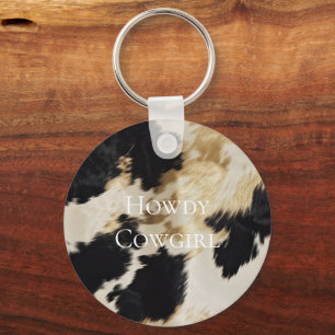 Black Cream Gold Western Cowhide Keychain