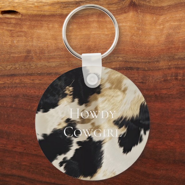 Black Cream Gold Western Cowhide Keychain (Front)
