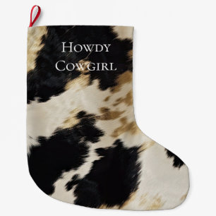 Black Cream Gold Western Cowhide Large Christmas Stocking