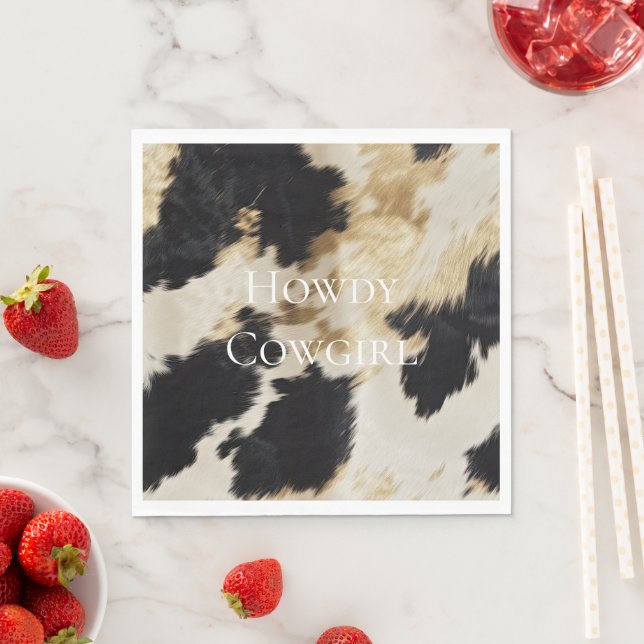 Black Cream Gold Western Cowhide Napkins (Insitu)