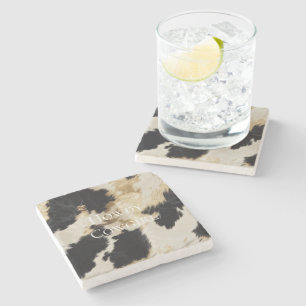 Black Cream Gold Western Cowhide Stone Coaster