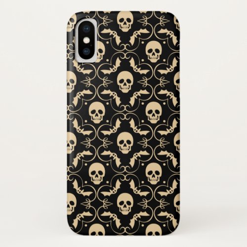 Black  Cream Halloween Skulls  Bats iPhone XS Case