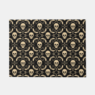 Black & Cream Halloween Skulls & Bats Doormat