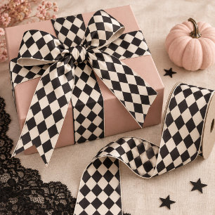 Black Cream Harlequin Halloween Ribbon