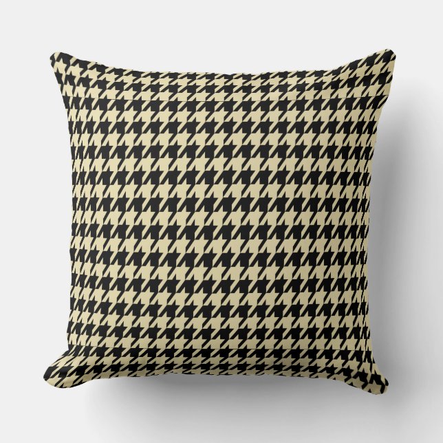 Black & Cream Houndstooth Geometric Pattern Throw Pillow (Front)