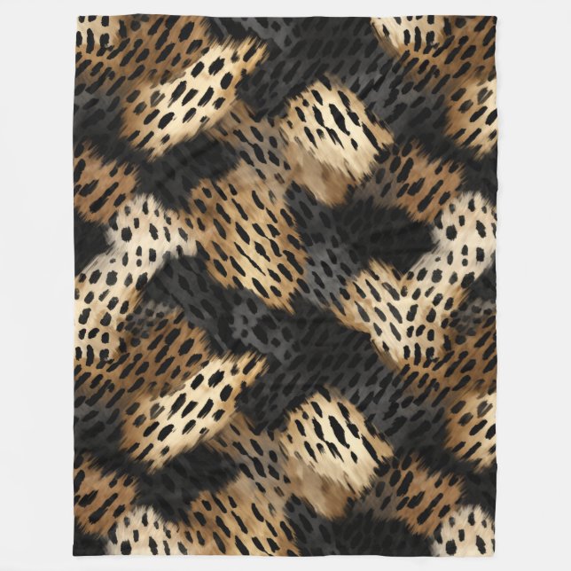Black Cream Leopard Animal abstract Fleece Blanket (Front)