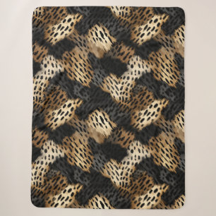 Black Cream Leopard Animal abstract Sherpa Blanket