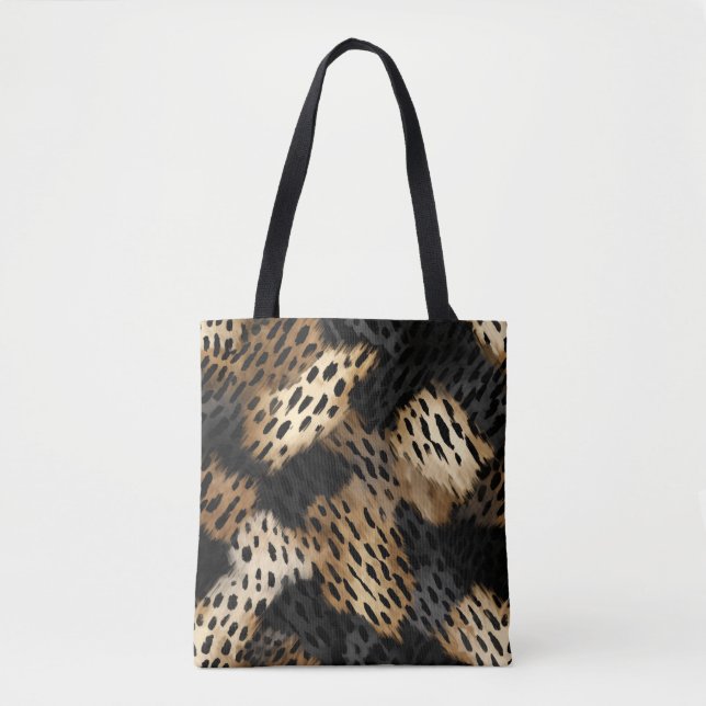Black Cream Leopard Animal abstract Tote Bag (Front)
