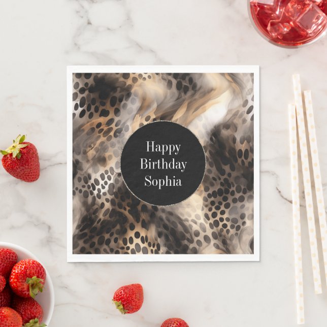 Black Cream Leopard Animal Birthday Napkins (Insitu)