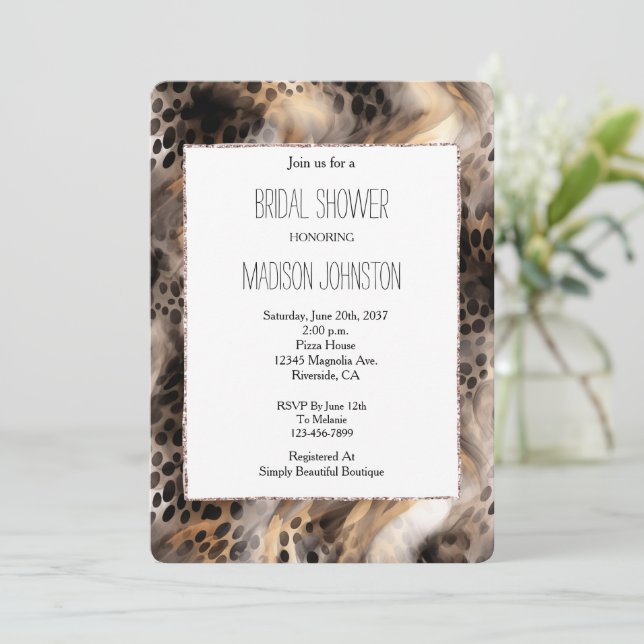 Black Cream Leopard Animal Bridal Shower Invitation (Standing Front)