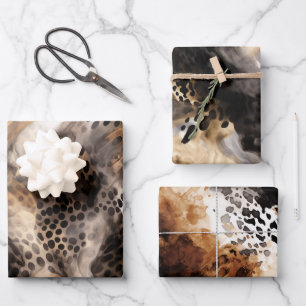 Black Cream Leopard Animal Bridal Shower Wrapping Paper Sheets