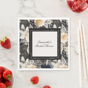Black Cream Leopard Animal Floral Bridal Shower Napkins