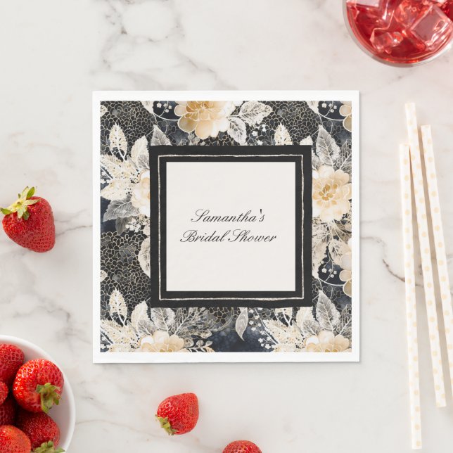 Black Cream Leopard Animal Floral Bridal Shower Napkins (Insitu)