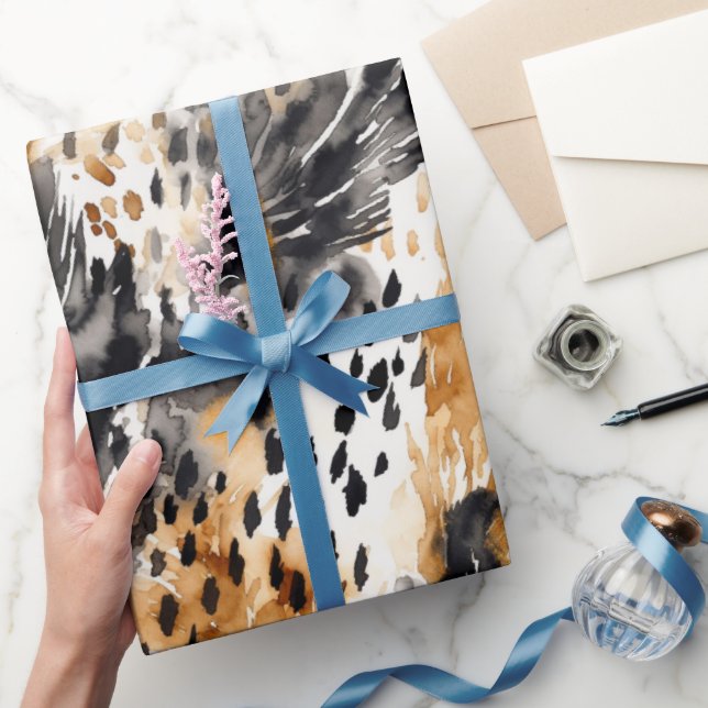 Black Cream Leopard Animal Floral Bridal Shower Wrapping Paper (Gifting)