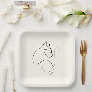 Black & Cream Minimalist Cat  Paper Plates