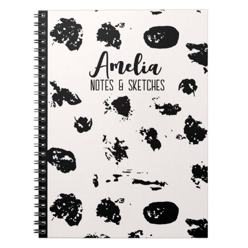 Black  Cream Modern Brushed Dots  Notebook