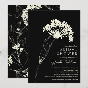 Black & Cream Modern Floral Bridal Shower Invitation