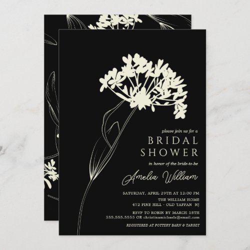 Black  Cream Modern Floral Bridal Shower Invitation