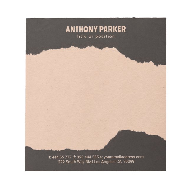 Black & Cream Paper Torn Edges Notepad (Front)