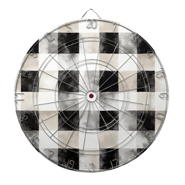 Black Cream Plaid Stripes Dart Board (Front)
