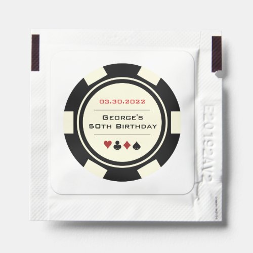 Black Cream Poker Chip Las Vegas Theme Birthday Hand Sanitizer Packet