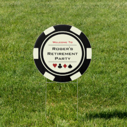 Black Cream Poker Chip Welcome Retirement Party  Sign
