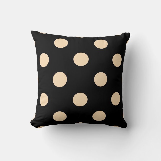 Black Cream Polka Dots Reversible Throw Pillow (Front)