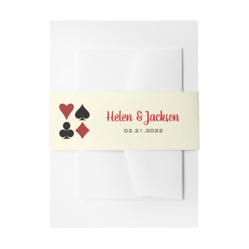 Black Cream Red Card Suits Casino Wedding Invitation Belly Band