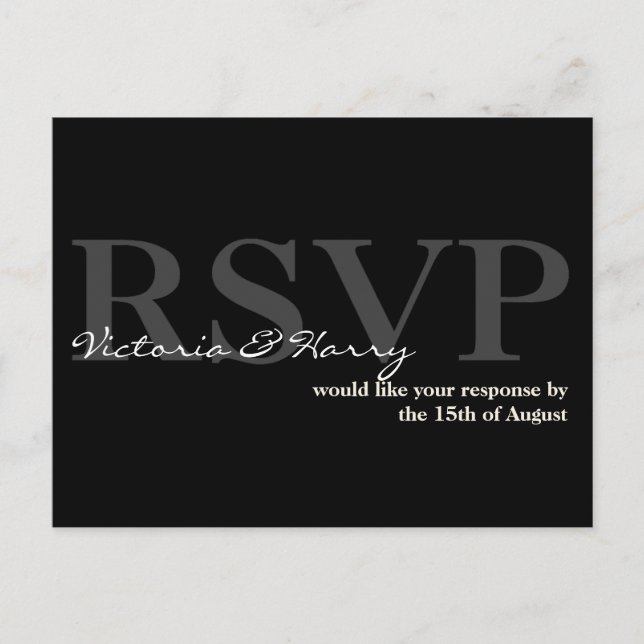 Black cream RSVP simple wedding response card (Front)