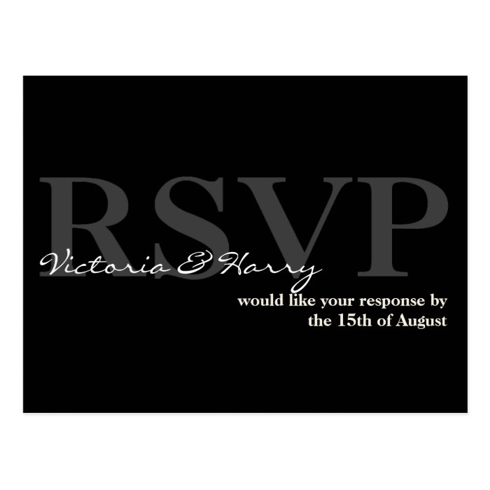 Black cream RSVP simple wedding response card Post Card